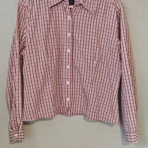 Dockers Men Red/White Checked L/Sleeve Button Up Dress Shirt XL